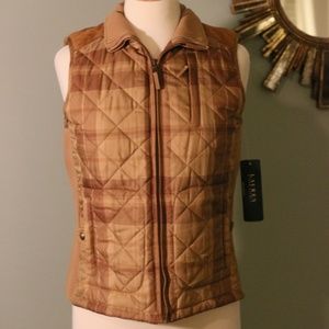 Ralph Lauren padded brown plaid vest with suede